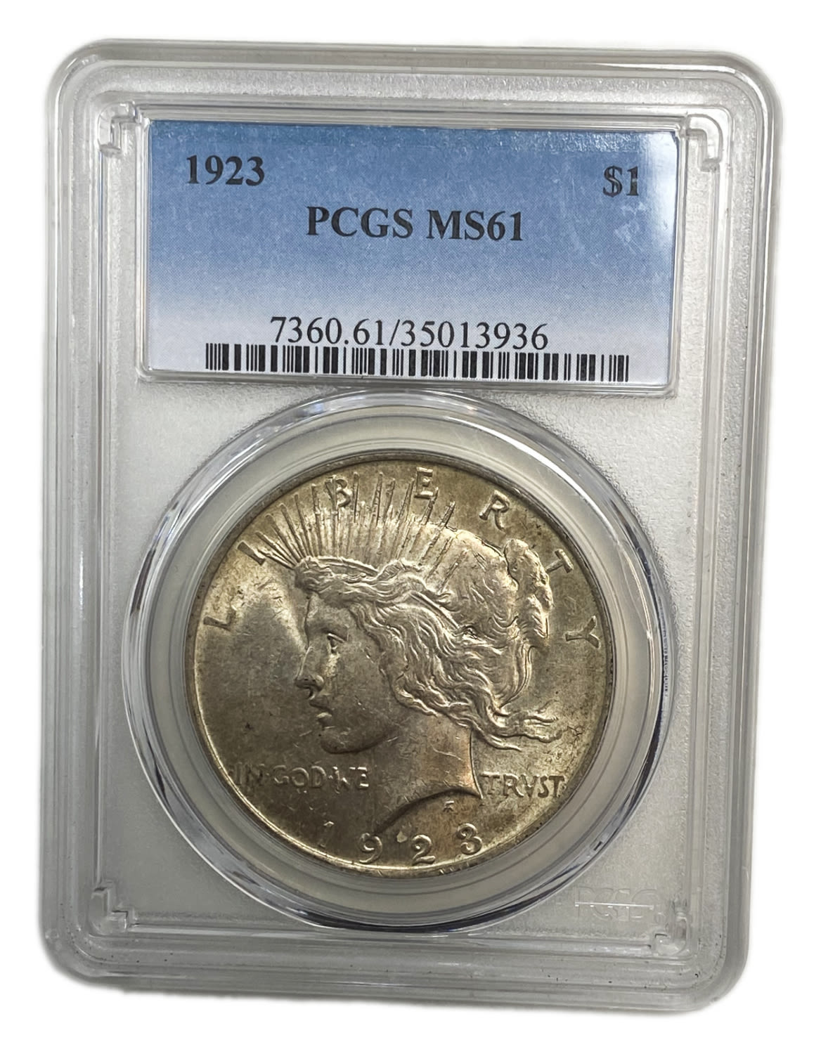 USA - 1 Dollar 1923 - PCGS MS 61 - Silver
Face: "IN GOD WE TRVST" / "LIBERTY"
Back: ... - 1 2