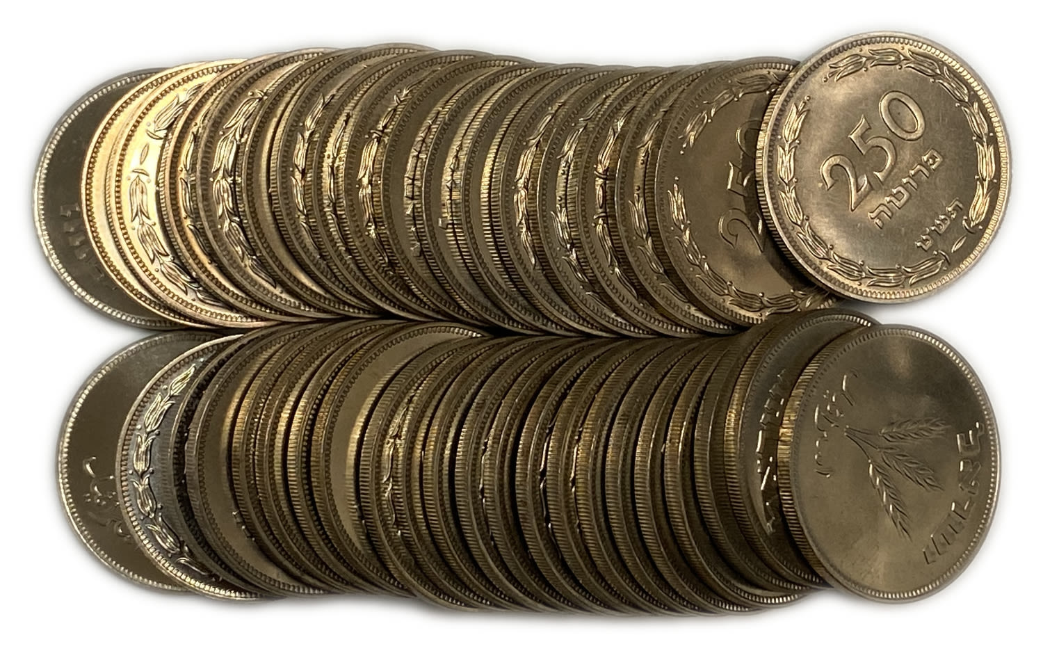 Israel - Lot of 40 coins 250 Pruta 1949 - "Without Pearl" - UNC
Face: The words "250 Pruta" and year ... - 1 1