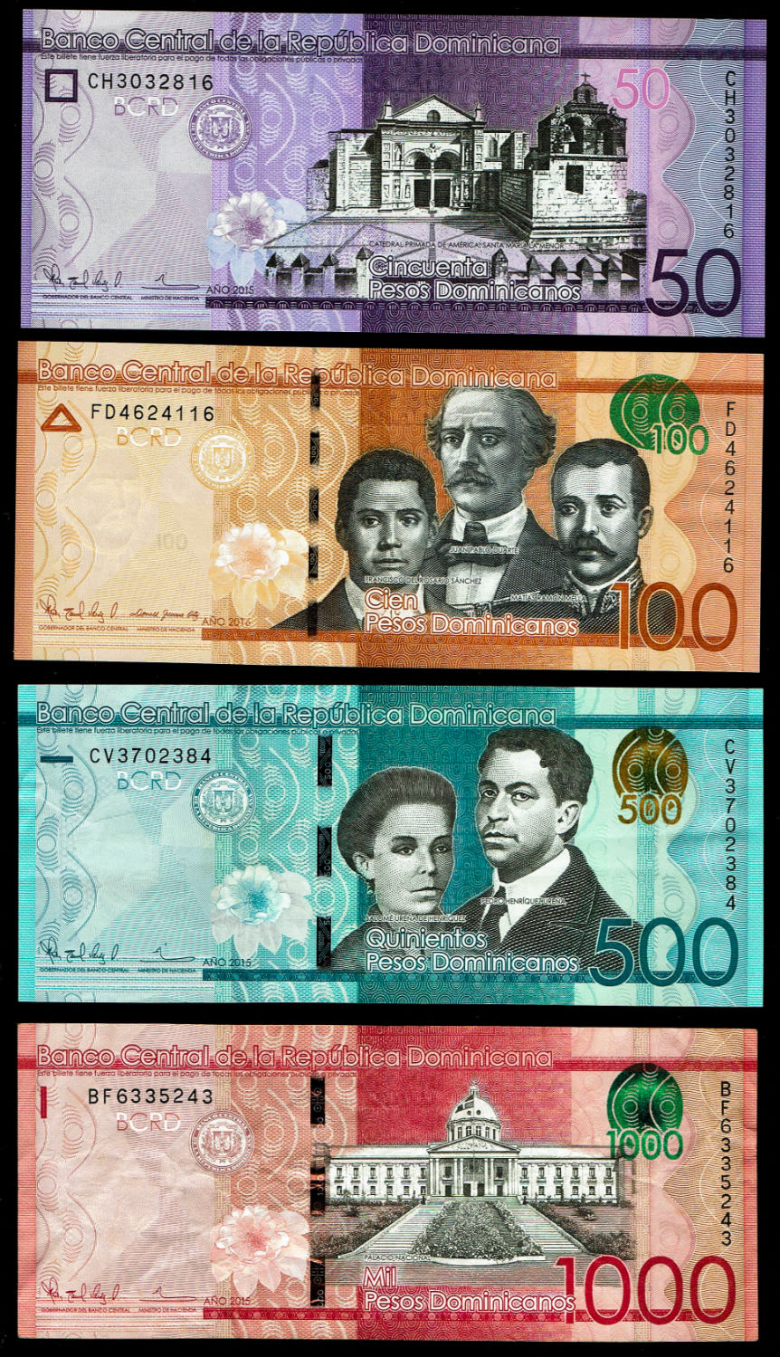 Dominican Republic - 50, 100, 500, 1,000 Pesos 2015, 2016 - VF-XF - 1 0