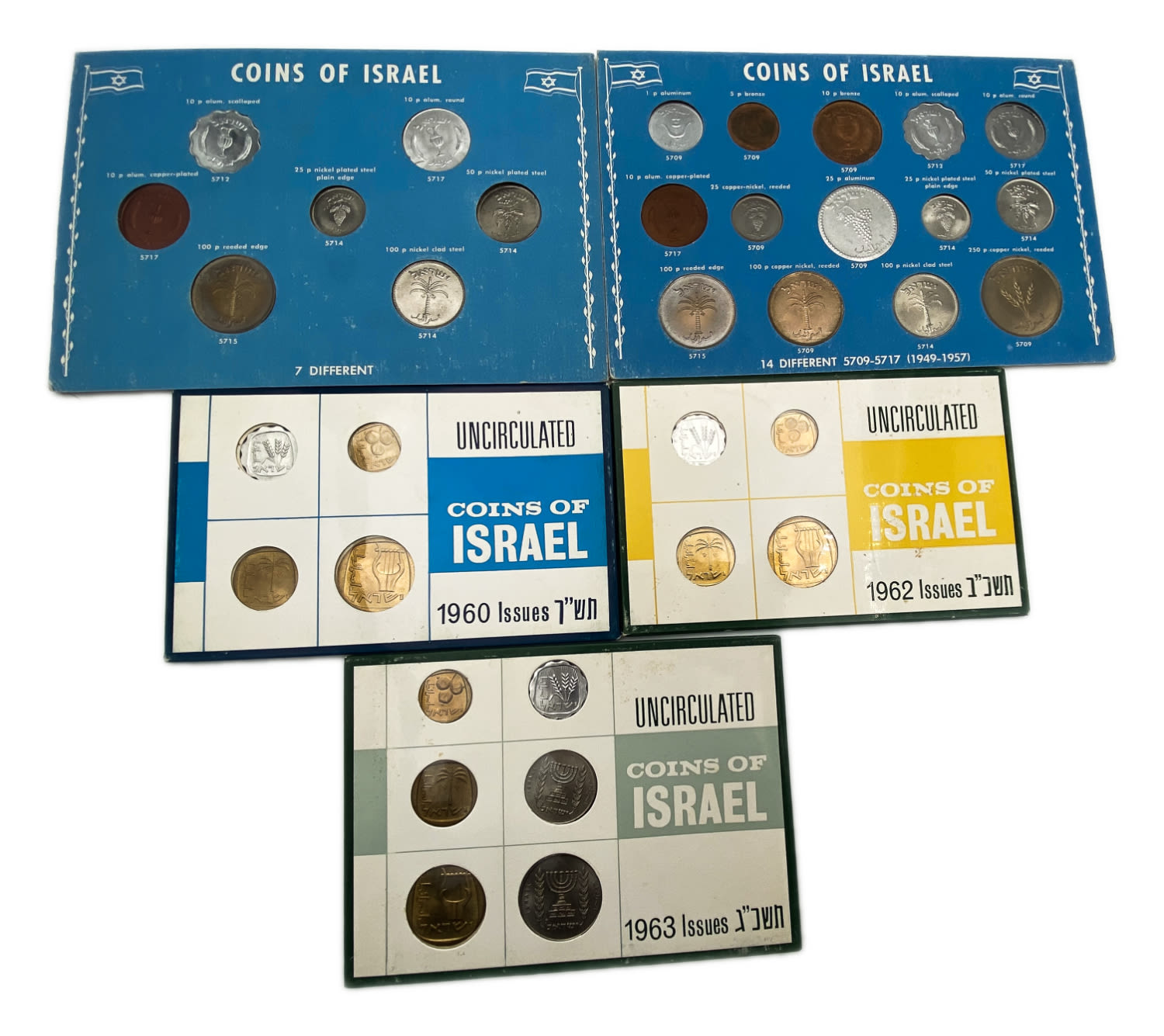 Israel - a collection of 5 different coin sets, 2 from the Pruta series (1949-1957), the first series of the State ... - 1 1