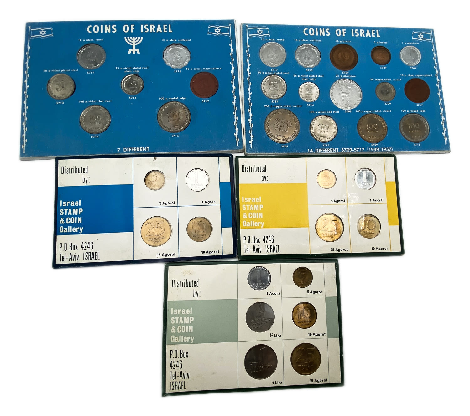 Israel - a collection of 5 different coin sets, 2 from the Pruta series (1949-1957), the first series of the State ... - 1 0