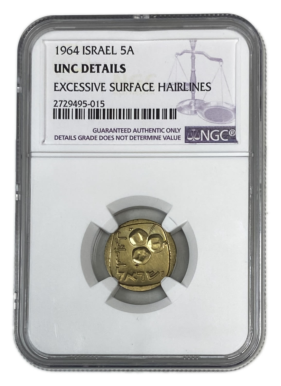 Israel - 5 agorot 1964 - NGC UNC DETAILS
A coin from 1964 with the lowest issue amount of the same ... - 1 2
