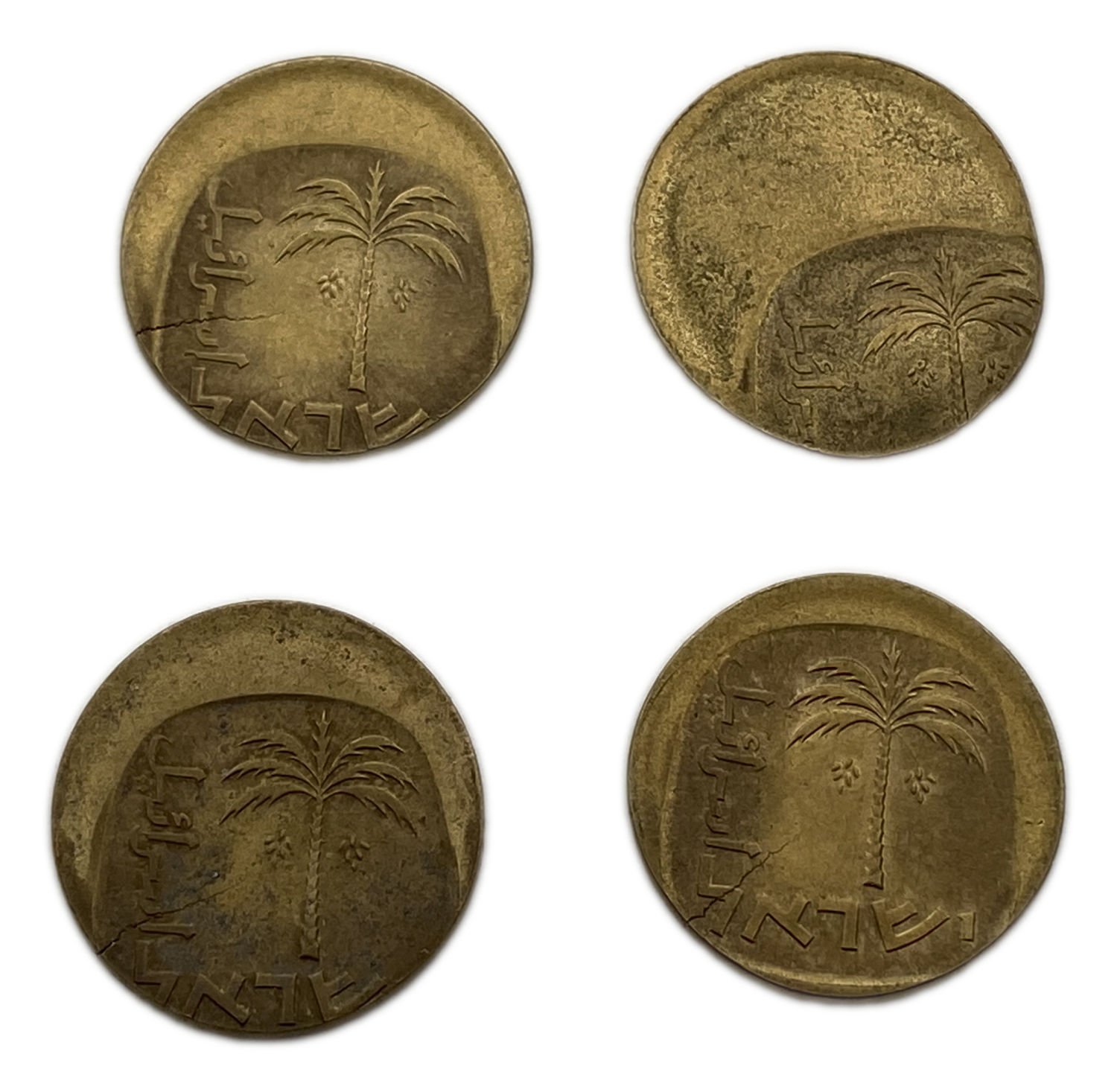 Israel - Lot of 4 coins of 10 Agorot 1970' - Minting Error - Off-Center, Broken die - XF
On January ... - 1 1