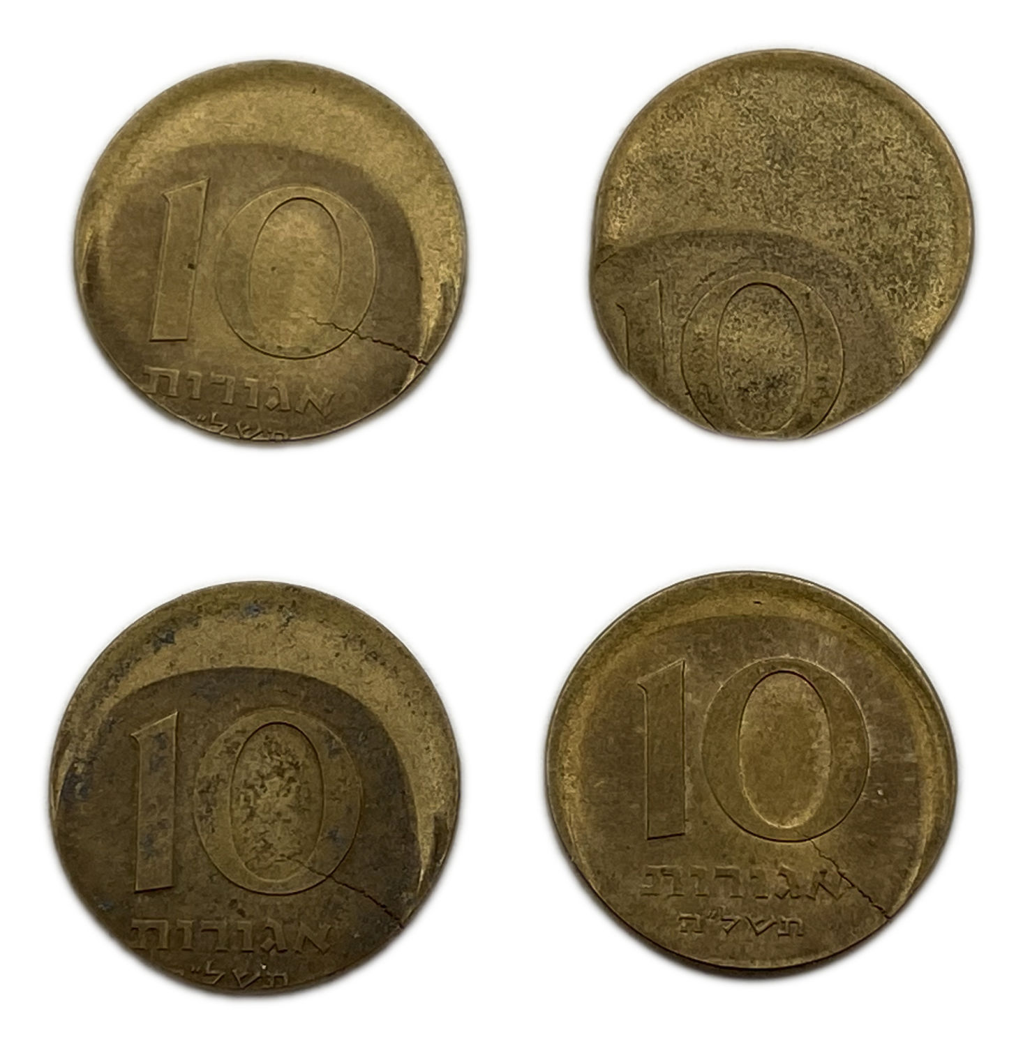 Israel - Lot of 4 coins of 10 Agorot 1970' - Minting Error - Off-Center, Broken die - XF
On January ... - 1 0
