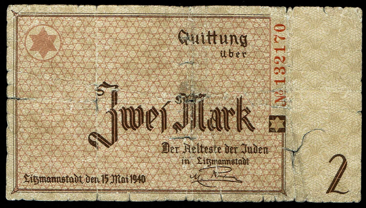 Holocaust concentration camps money - Poland - 2 mark 1940 - ghetto Lodz - VG-F
Banknote of 2 mark ... - 1 0