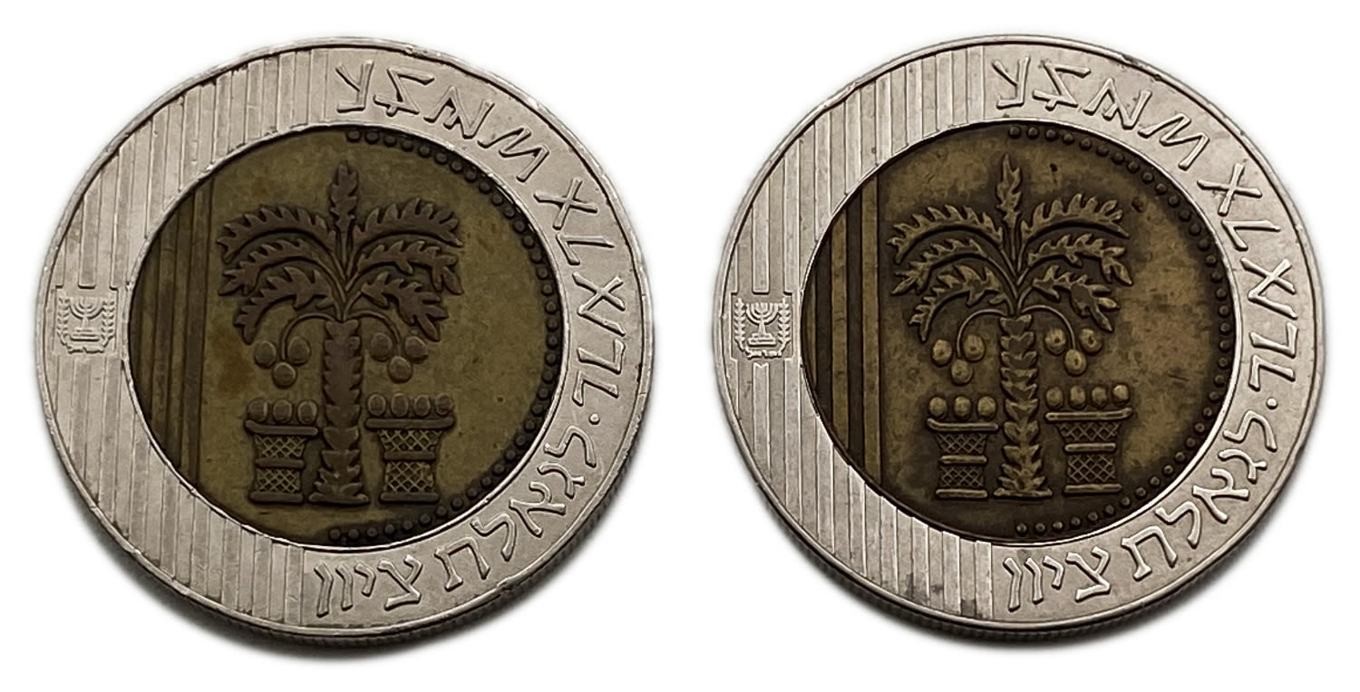 Israel - a pair of 10 shekel coins 1995 - dark metal - Very Rare
Face: Palm tree with seven leaves ... - 1 1