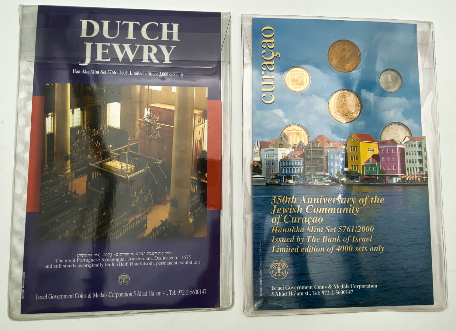 Israel - Pair of coin sets, "Holland Jewry" 2005, "Henuchiah from Curacao" 2000 - UNC - 1 0