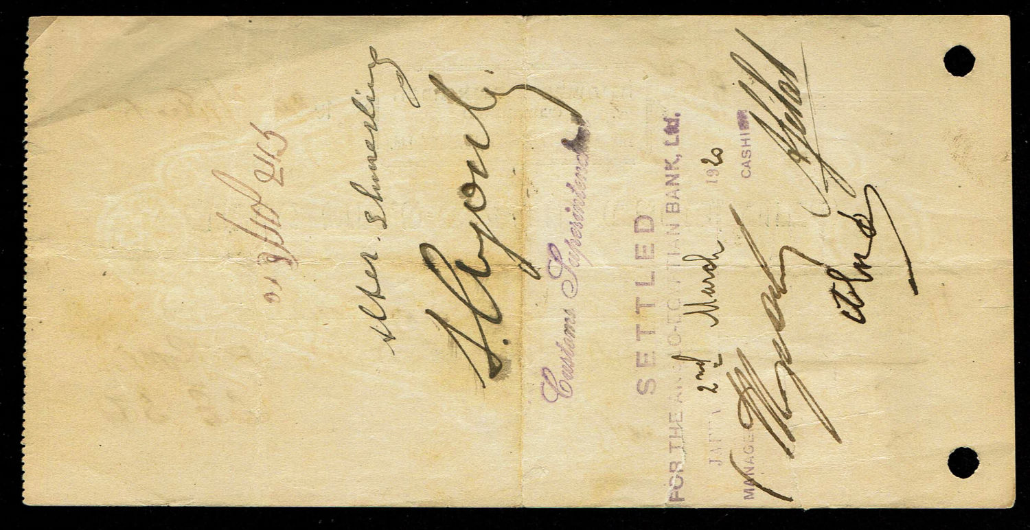 Paper money token - Palestine - Cheque for 50 lira 1920 - Anglo Palestine Bank Jaffa branch, Jaffa Jewish City ... - 1 1
