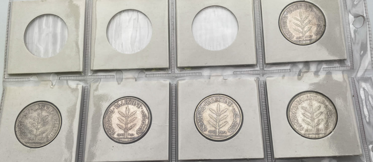 Palestine - 100 mil 1927, 1935, 1939, 1940, 1942 - are at pages and special storage cartoon for coins - F-VF ... - 1 0