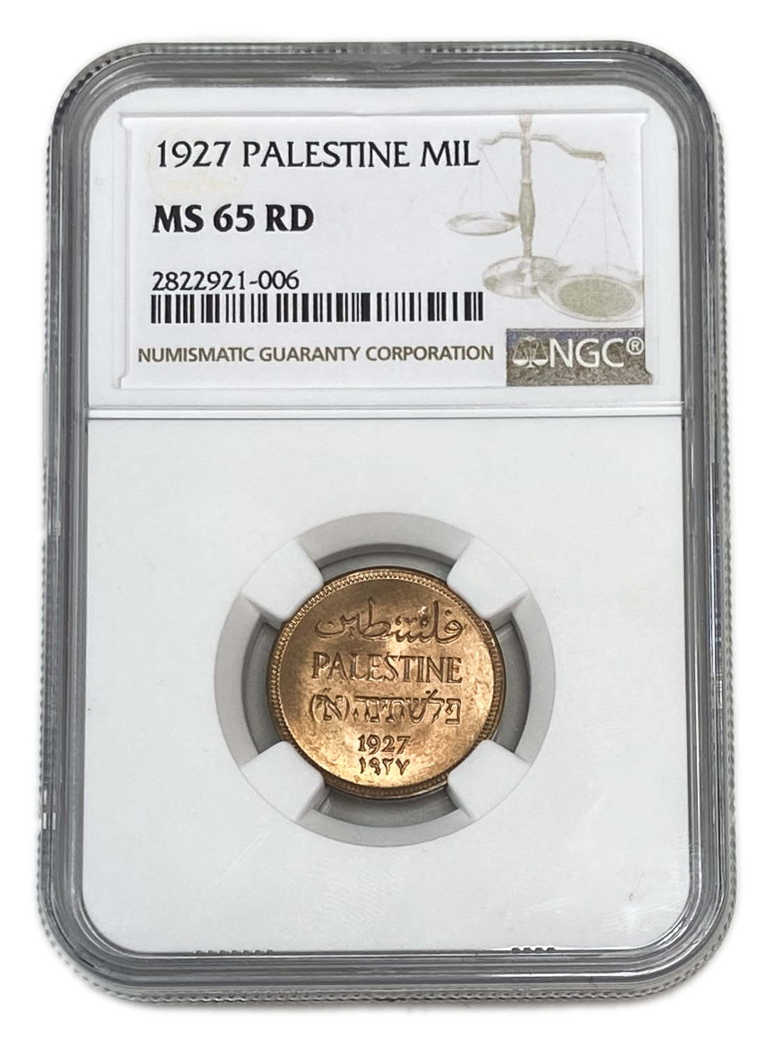 Palestine - 1 Mil 1927 - NGC 65 RD
MIL, was the Hebrew name of the coin that was legal in ... - 1 2