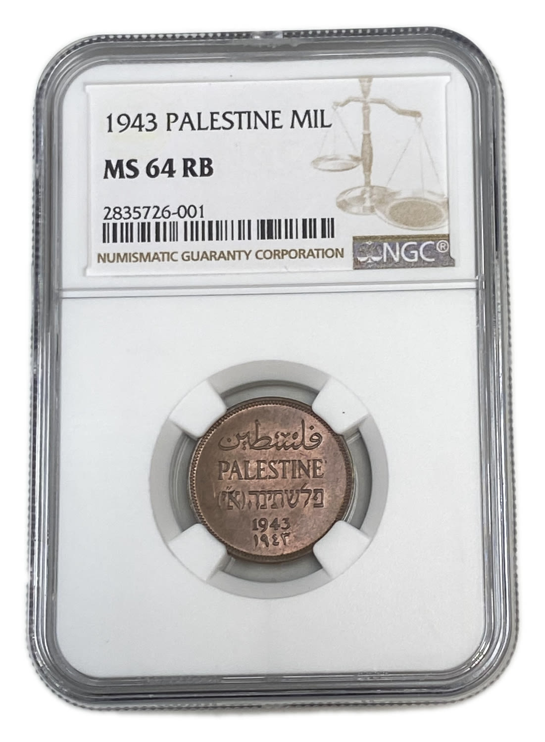Palestine - 1 Mil 1943 - NGC 64 RB - UNC
MIL, was the Hebrew name of the coin that was legal ... - 1 2