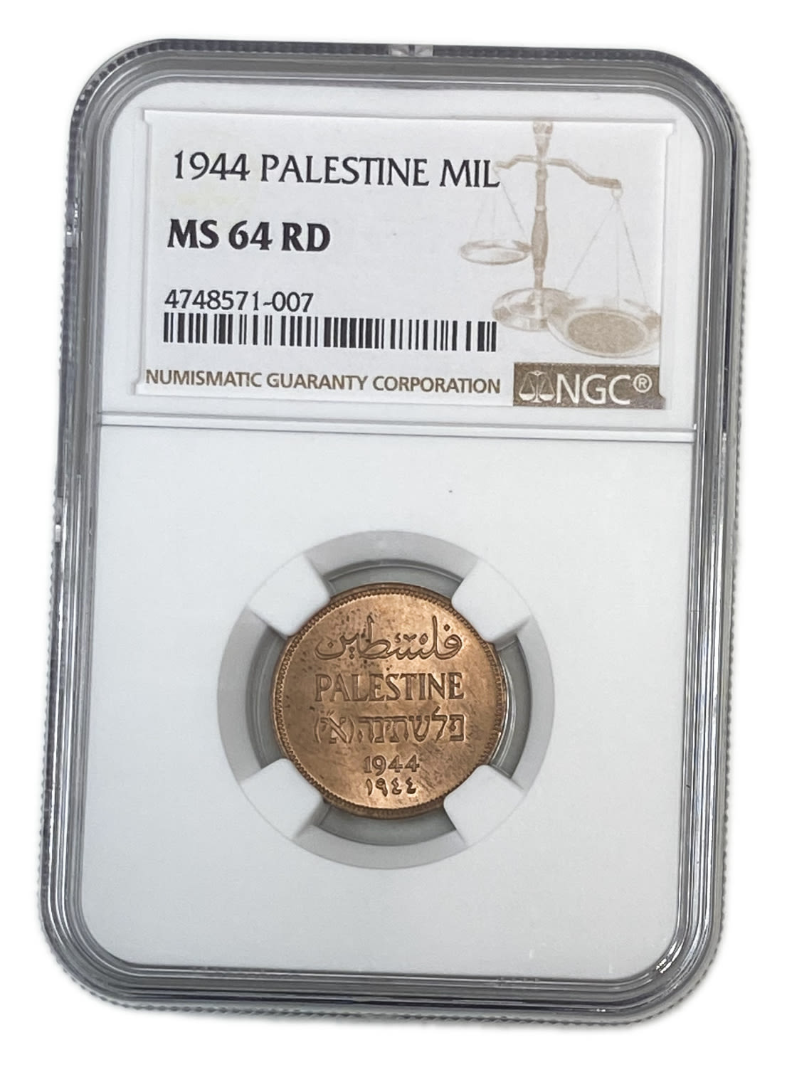 Palestine - 1 Mil 1944 - NGC 64 RD - UNC
MIL, was the Hebrew name of the coin that was legal ... - 1 2