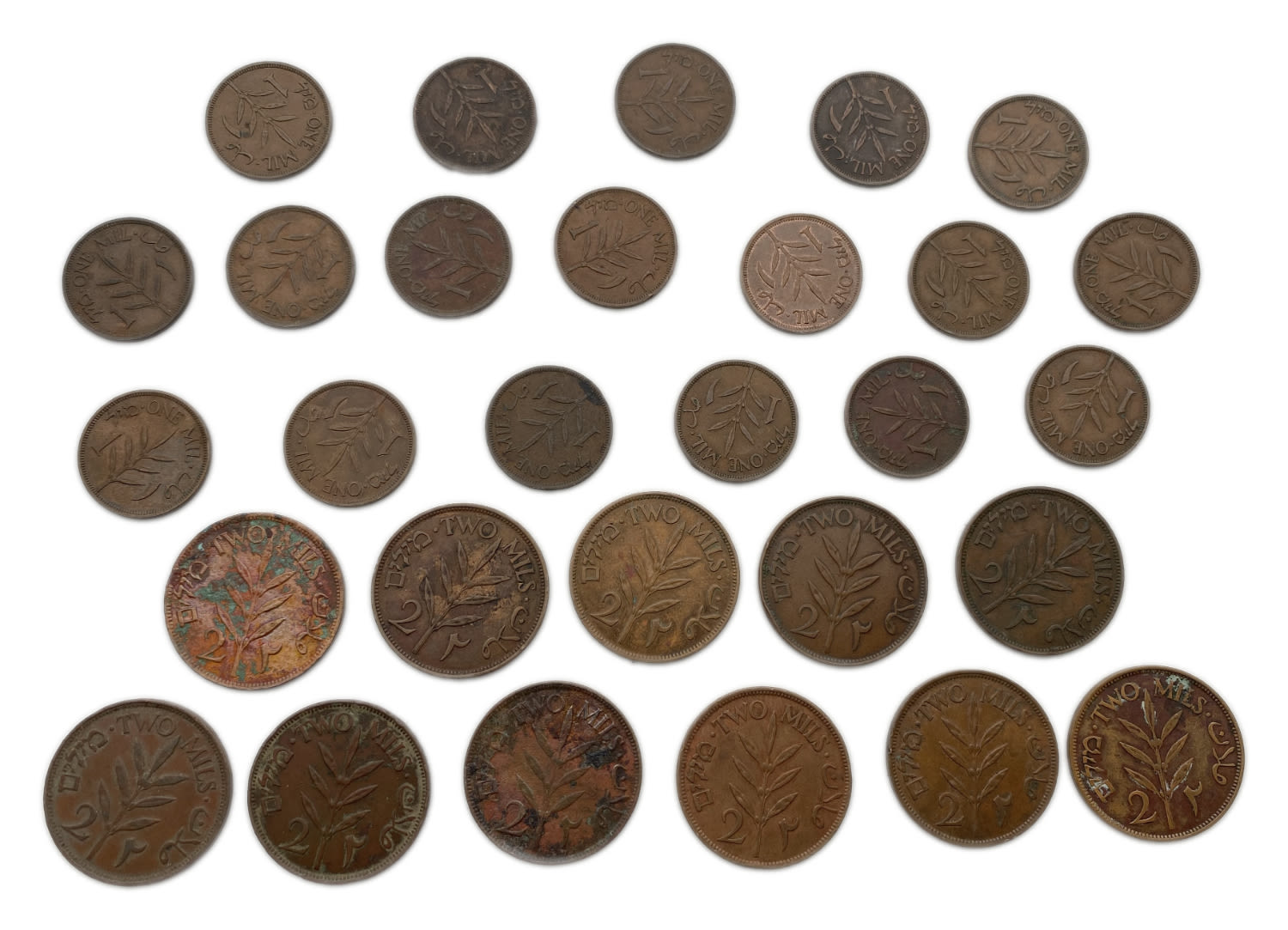 Palestine - a group of 46 coins 1 and 2 mil, different years - F-VF
MIL, was the Hebrew name of the ... - 1 2