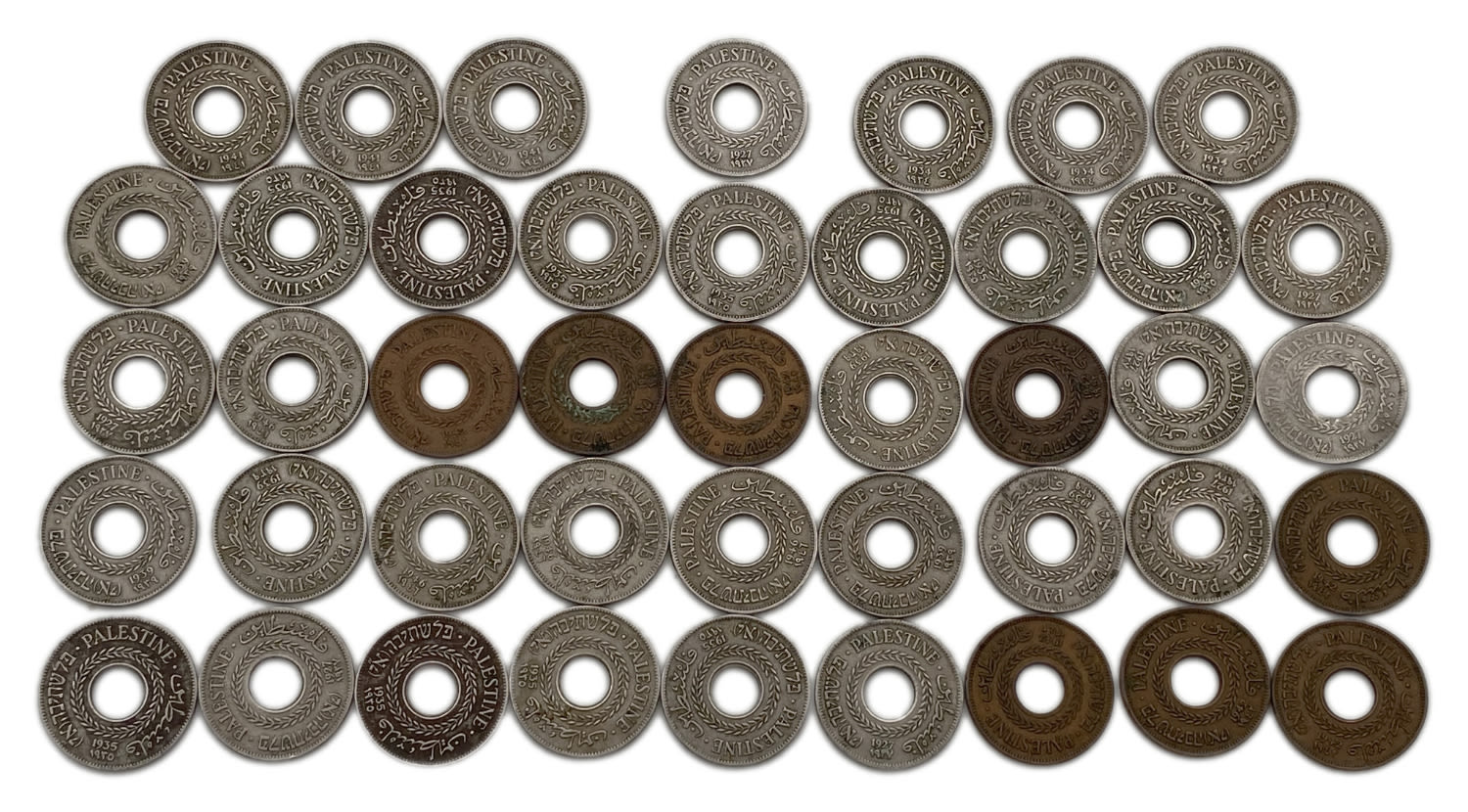 Palestine - Lot of 40 coins 5 mil, different years - F-VF
From them:
3 coins 1934
3 coins ... - 1 1
