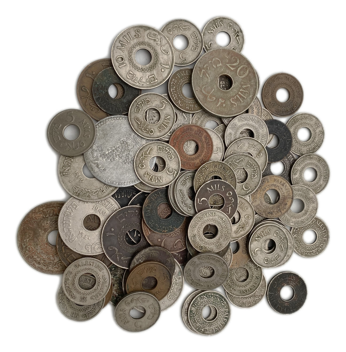 Palestine - a group of 46 coins 5, 10 and 20 mil, different years - F-VF
MIL, was the Hebrew name ... - 1 0