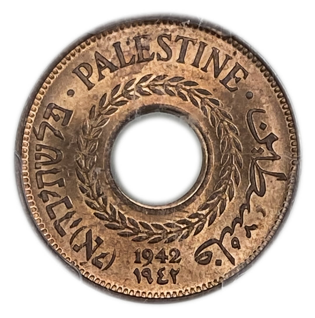 Palestine - 5 Mils 1942 Copper - PCGS 64 RD
MIL, was the Hebrew name of the coin that was legal in ... - 1 0