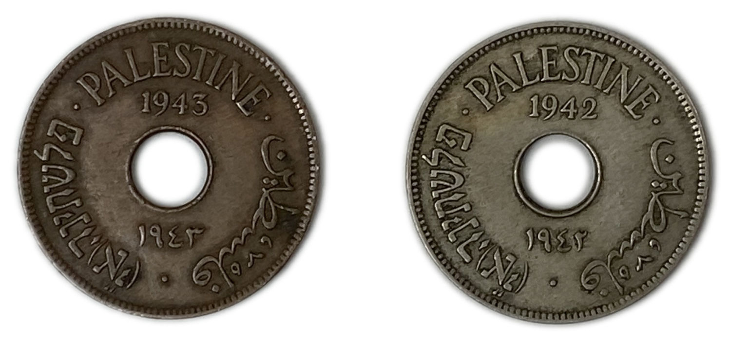 Palestine - Pair of 10 mil coins 1942, bronze and copper nickel - VF
MIL, was the Hebrew name of ... - 1 0
