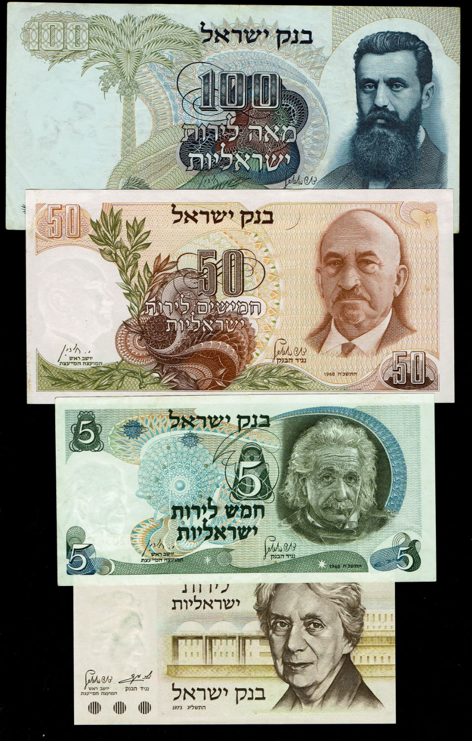Israel - 5, 50, 100 Lirot 1968, 5 Lirot 1973 - Special serial numbers - UNC
The personal series ... - 1 0