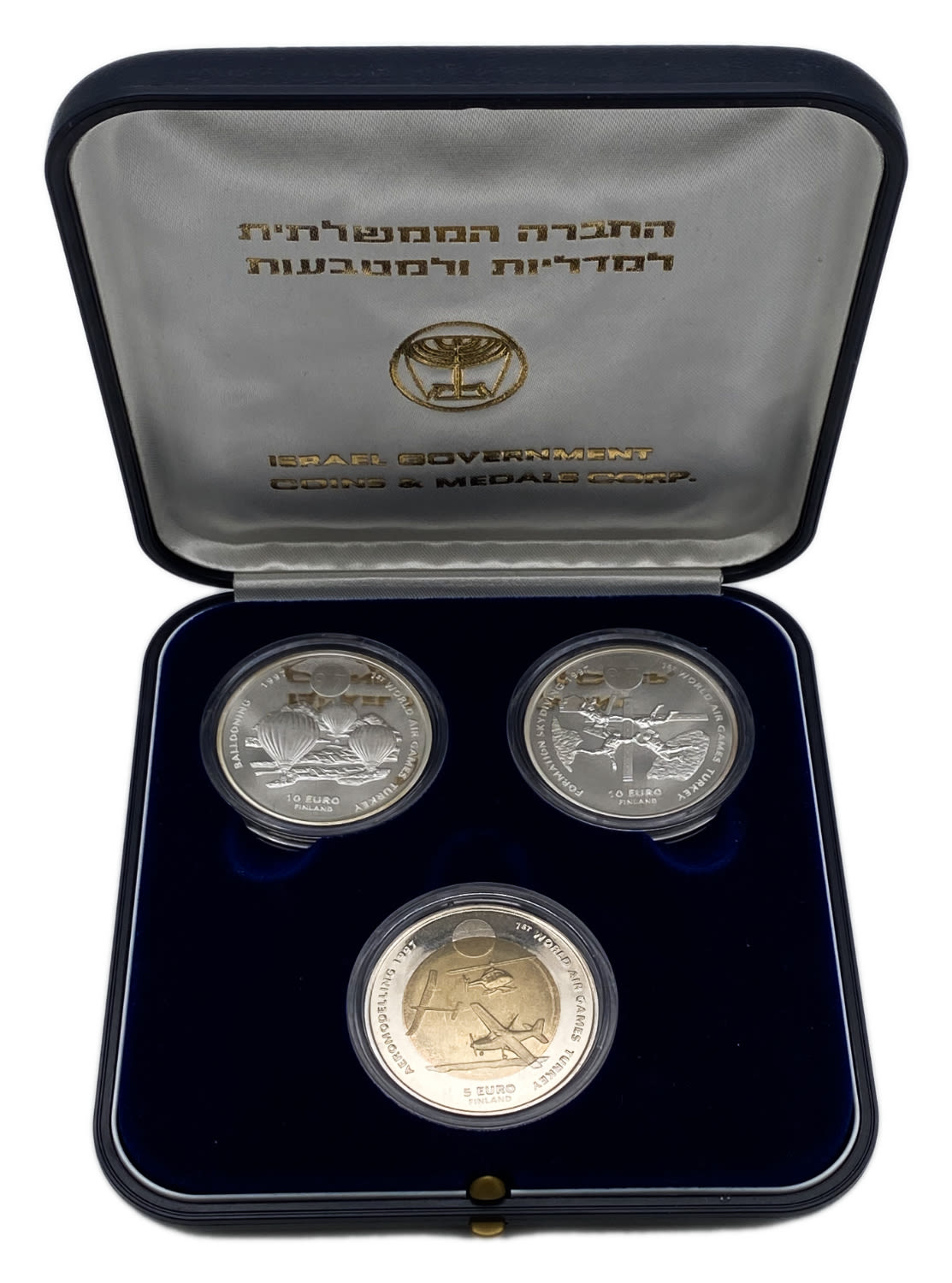 Turkey - Israel government company set of 3 coins 5, 10 euros 1997 - on the occasion of the World Aviation Games ... - 1 2