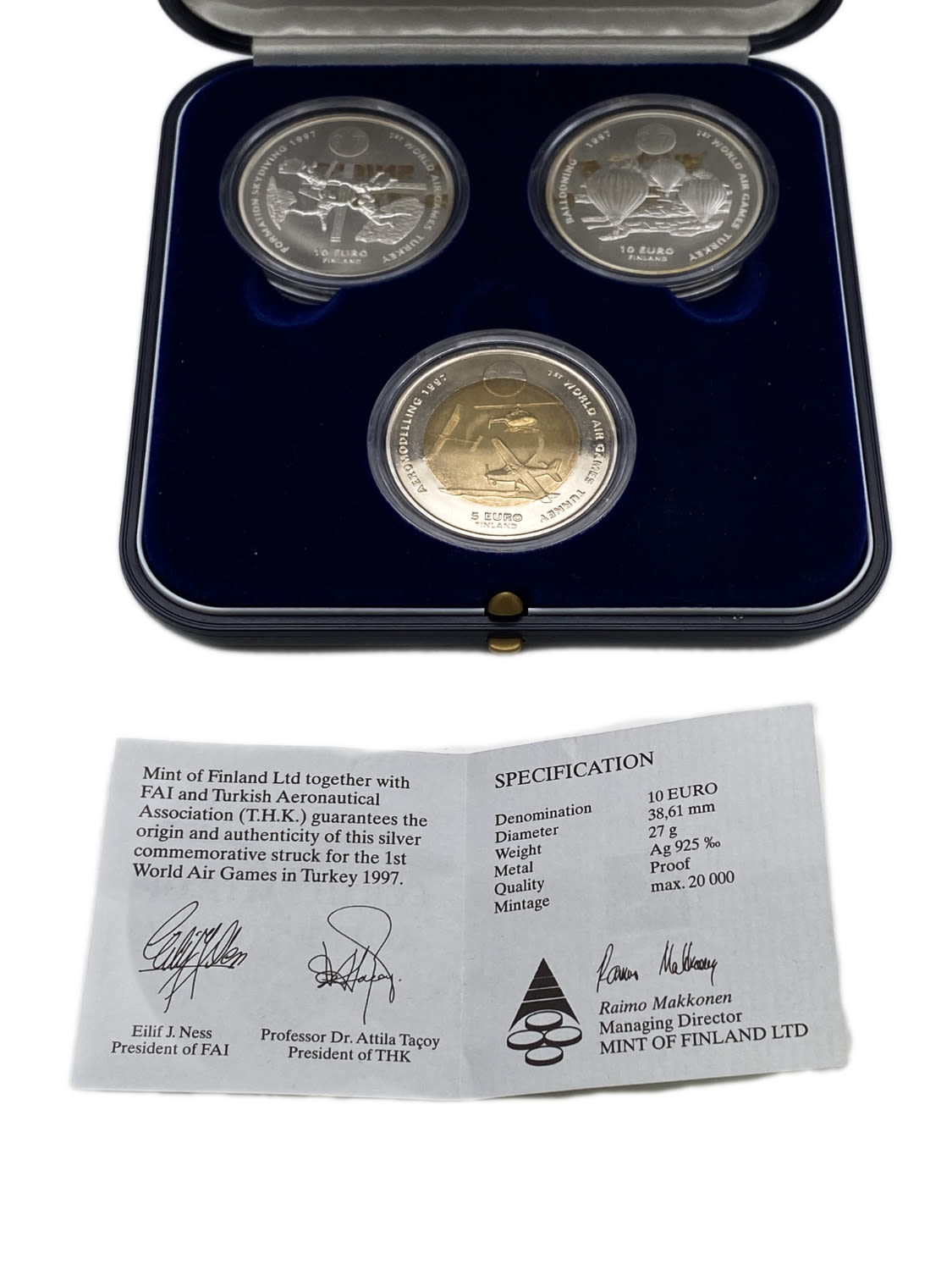 Turkey - Israel government company set of 3 coins 5, 10 euros 1997 - on the occasion of the World Aviation Games ... - 1 3