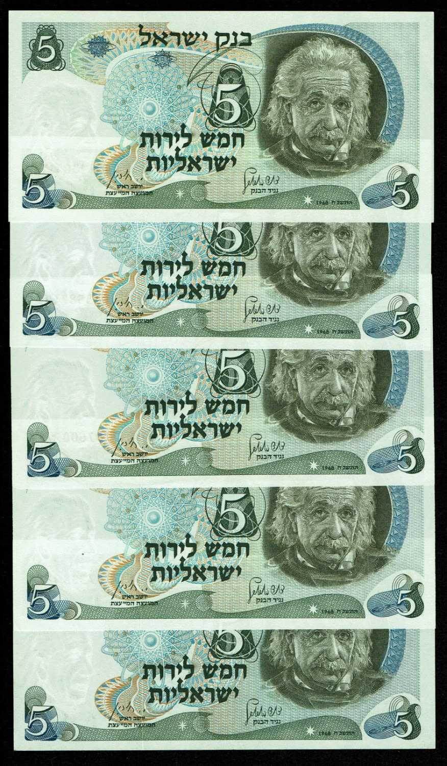 Israel - 5 Banknotes of 5 Pounds 1968 - UNC - Red Serial Number
The personal series replaced the ... - 1 0