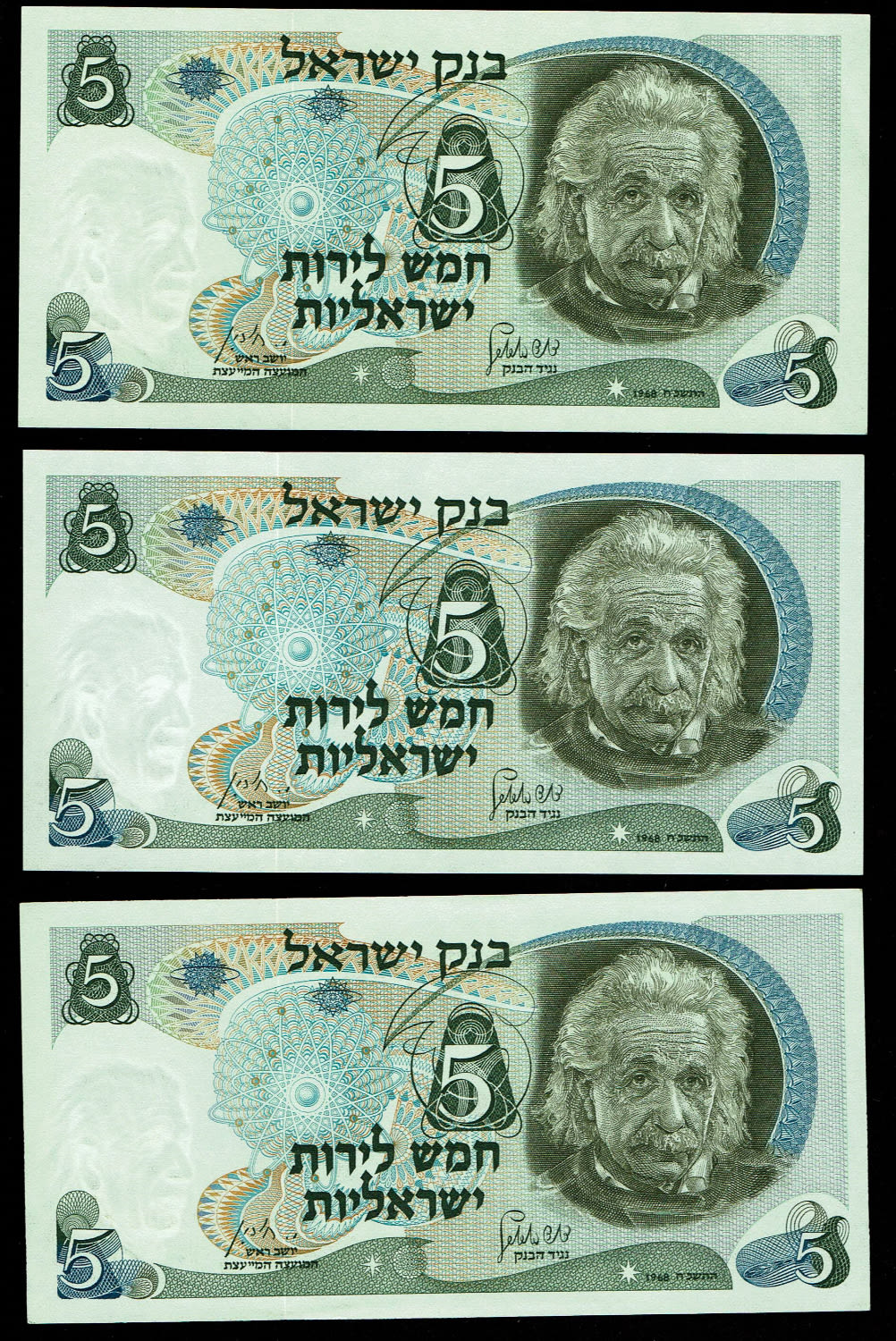 Israel - 5 Banknotes of 5 Pounds 1968 - UNC - Red Serial Number
The personal series replaced the ... - 1 1