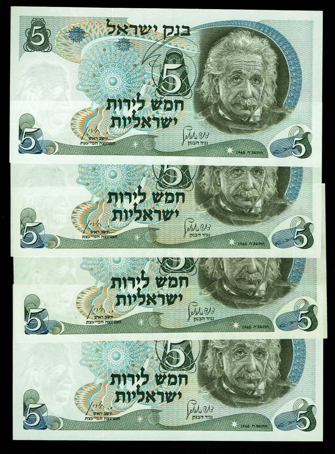 Israel - 4 Banknotes of 5 Pounds 1968 - UNC - Red Serial Number
The personal series replaced the ... - 1 0