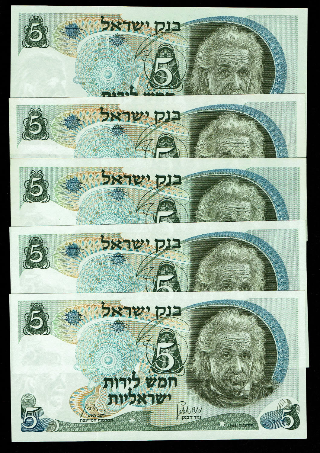 Israel - 5 Banknotes of 5 Pounds 1968 - UNC - Red Serial Number
The personal series replaced the ... - 1 0