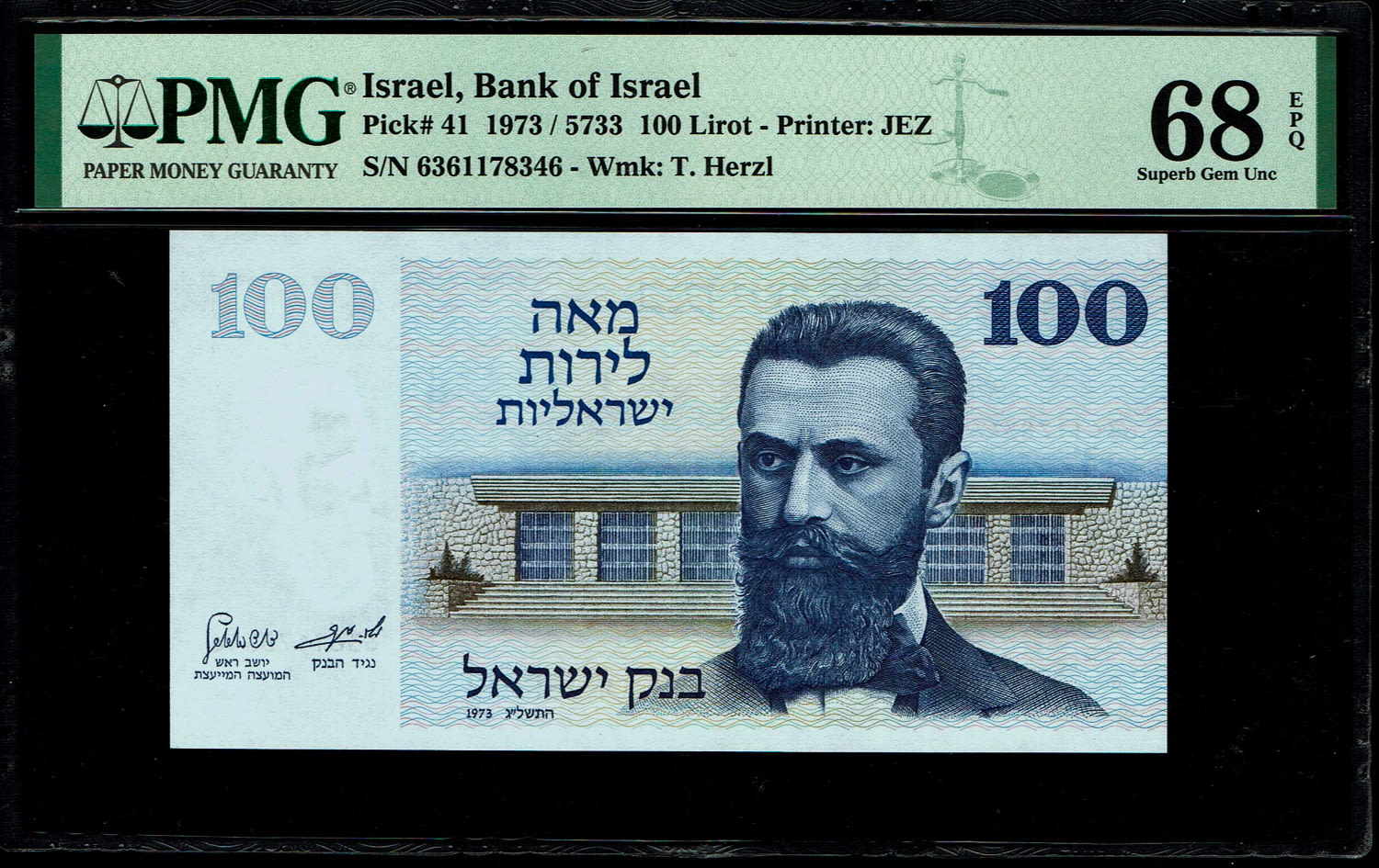 Israel - 100 Lirot 1973 - PMG 68 EPQ
The Gates series is the latest in Israeli lira series and ... - 1 0