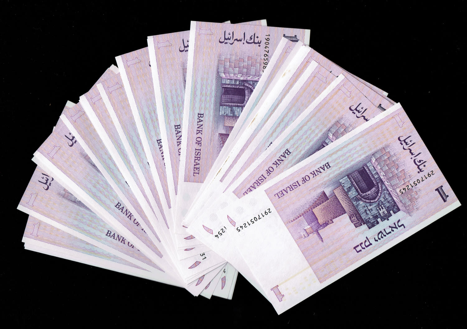 Israel - group of 88 Banknotes, 11 units of 10 Lirot 1973, 32 units of 1 Sheqel 1978, 46 units of 50 Sheqalim ... - 1 2