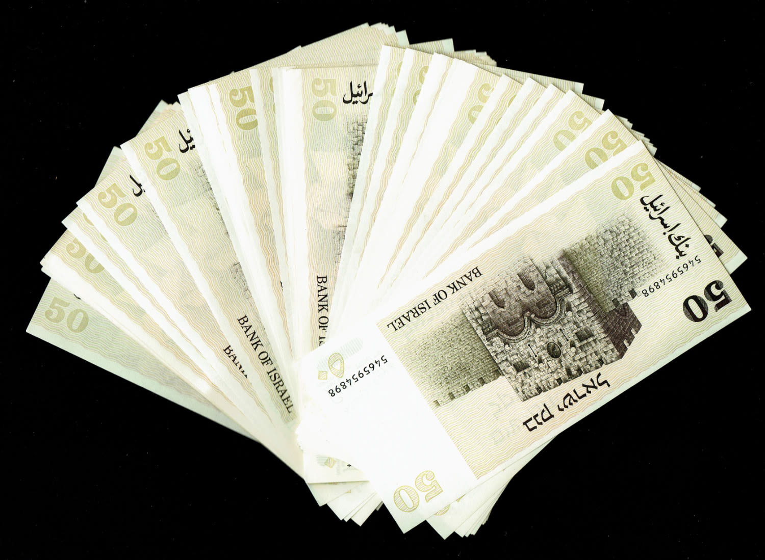 Israel - group of 88 Banknotes, 11 units of 10 Lirot 1973, 32 units of 1 Sheqel 1978, 46 units of 50 Sheqalim ... - 1 6