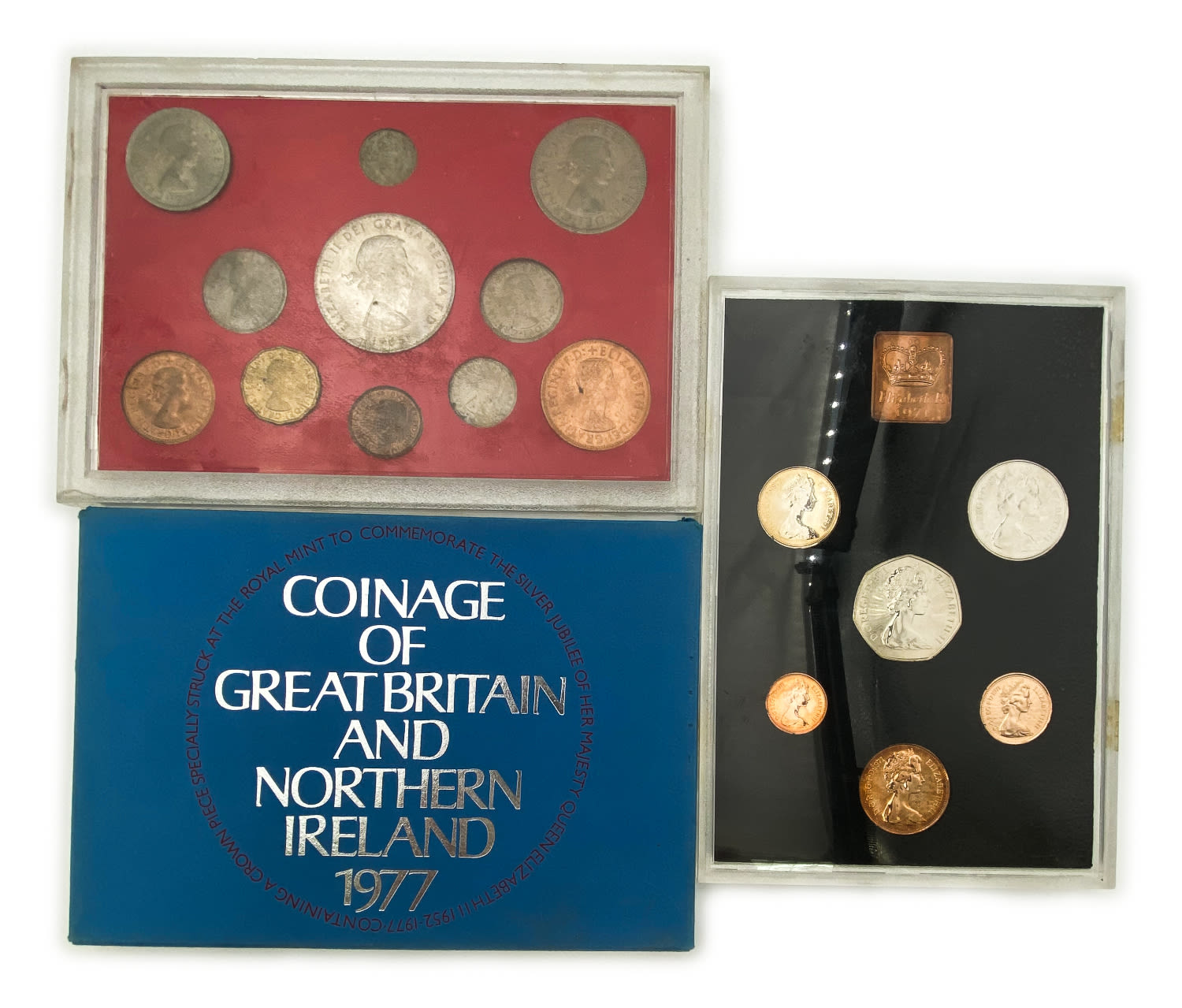 England - a group of 3 sets of coins from the years 1956, 1971, 1977 - 1 0