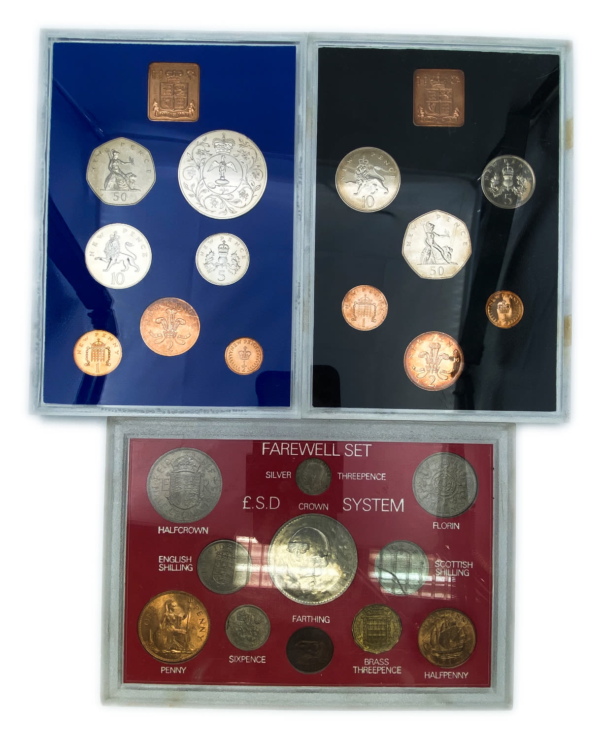 England - a group of 3 sets of coins from the years 1956, 1971, 1977 - 1 2