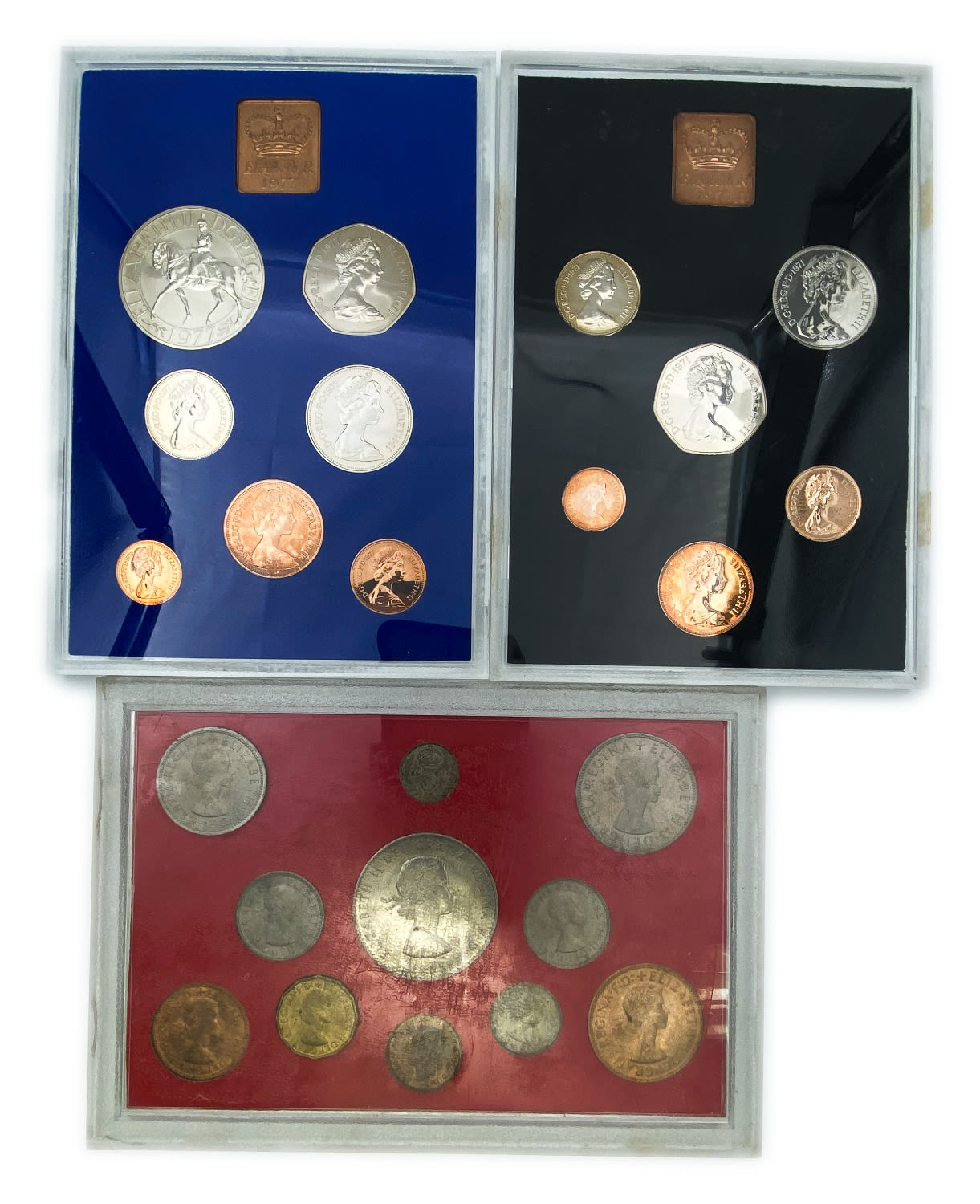 England - a group of 3 sets of coins from the years 1956, 1971, 1977 - 1 1