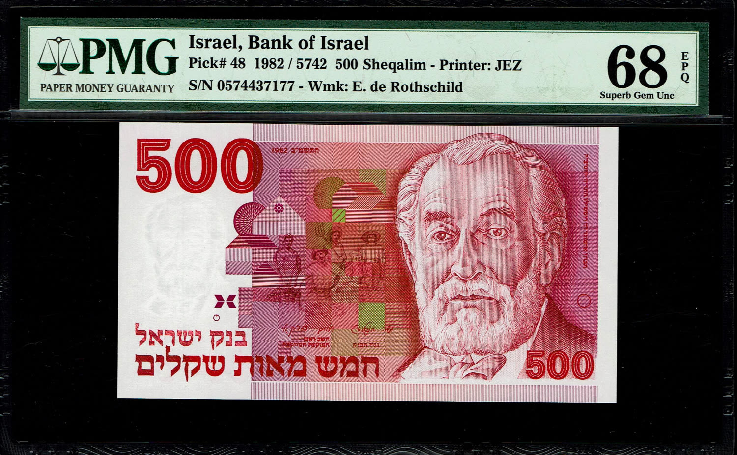 Israel - 500 Sheqalim 1982 - PMG 68 EPQ
The shekel series replaced the Israeli pound and includes ... - 1 0