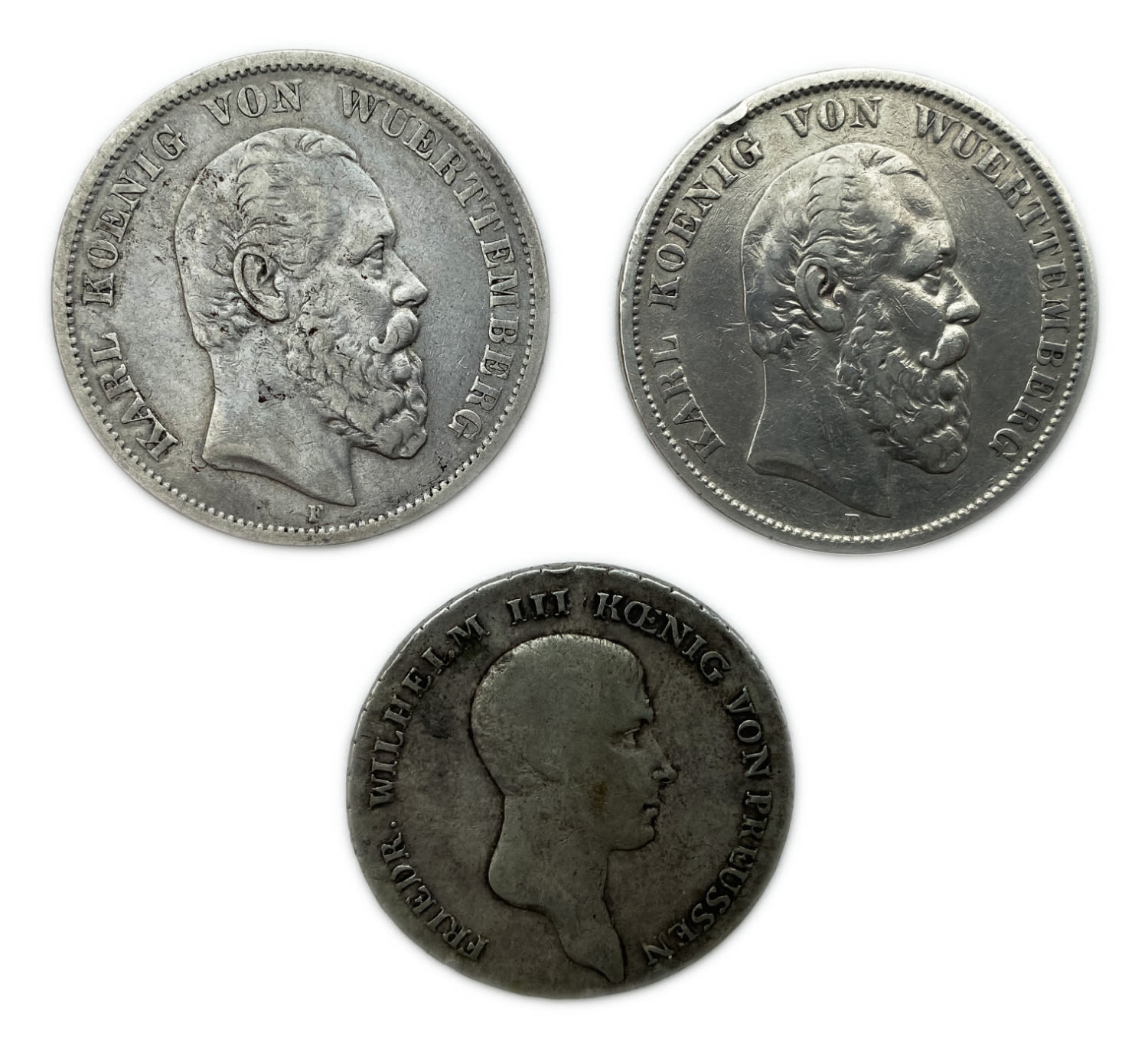 Germany - set of 3 coins 1 thaler, 5 marks 1814, 1875, 1876 - made of silver
were used in various ... - 1 0