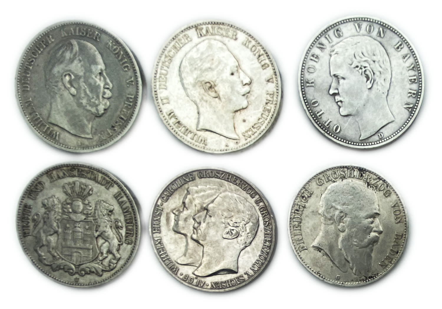 Germany - Set of 6 coins 5 marks 1876, 1904, 1907, 1908 - made of silver
were used in various ... - 1 0