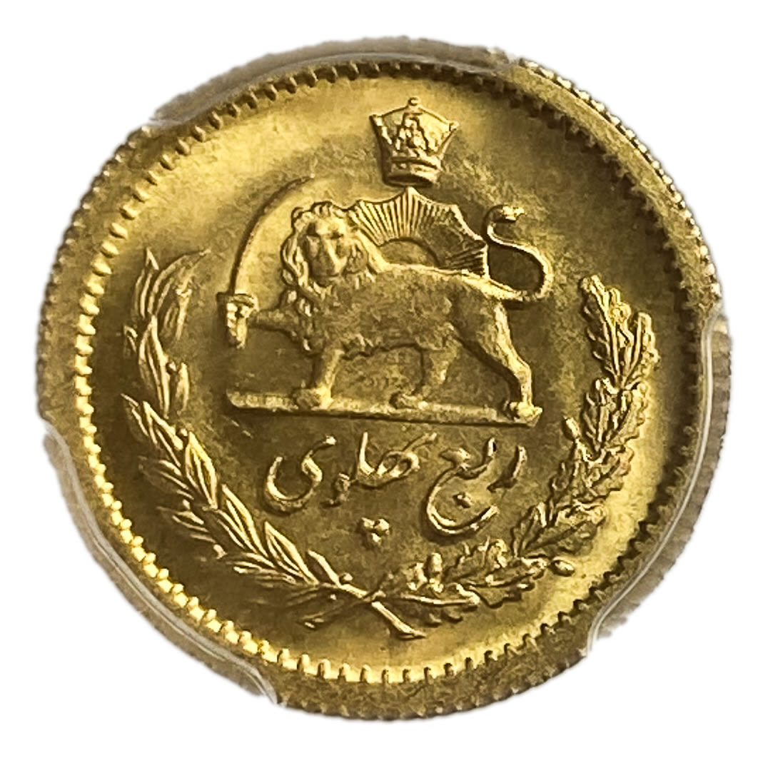 Iran / Paras - 1/4 Pahlavi 1977 (AH 2356) - Mohammad Rezā Pahlavī - Gold 900, 2.03g, 16 mm - PCGS 65
... - 1 1