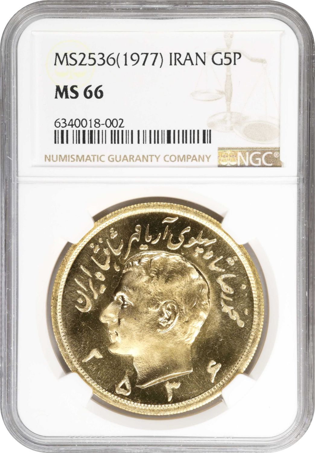Iran / Paras - 5 Pahlavi 1977 (AH 2356) - Gold 900, 40.6799g , 40.2mm - Mohammad Rezā Pahlavī - NGC 66
... - 1 2