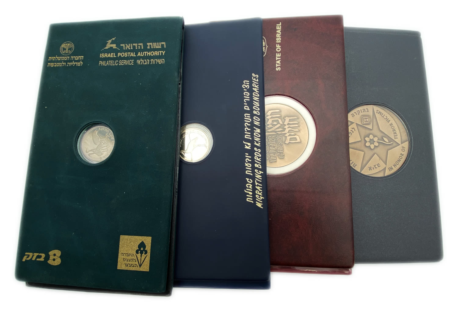 Israel - a group of 4 medals in hard and luxurious folders - different subjects - bronze and copper nickel - 1 0