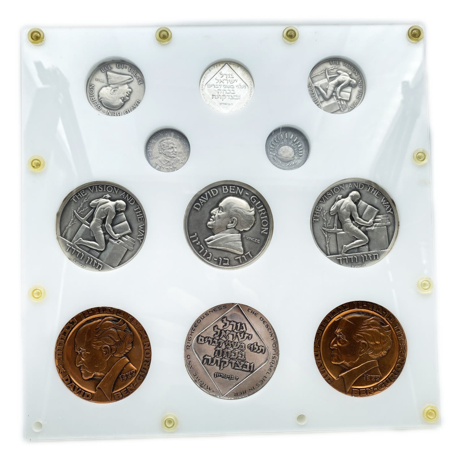 Israel - David Ben-Gurion medals, vision and path - 11 medals on the subject of the first Prime Minister of the ... - 1 1