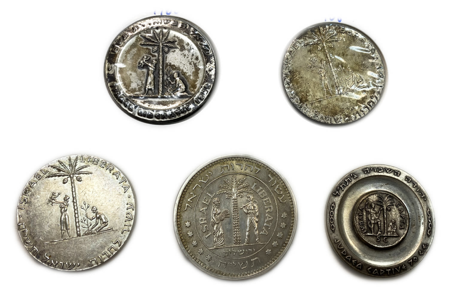 Israel - a set of 5 medals on the theme of the decade of freedom of Israel - the liberated Judah 1958, made ... - 1 0