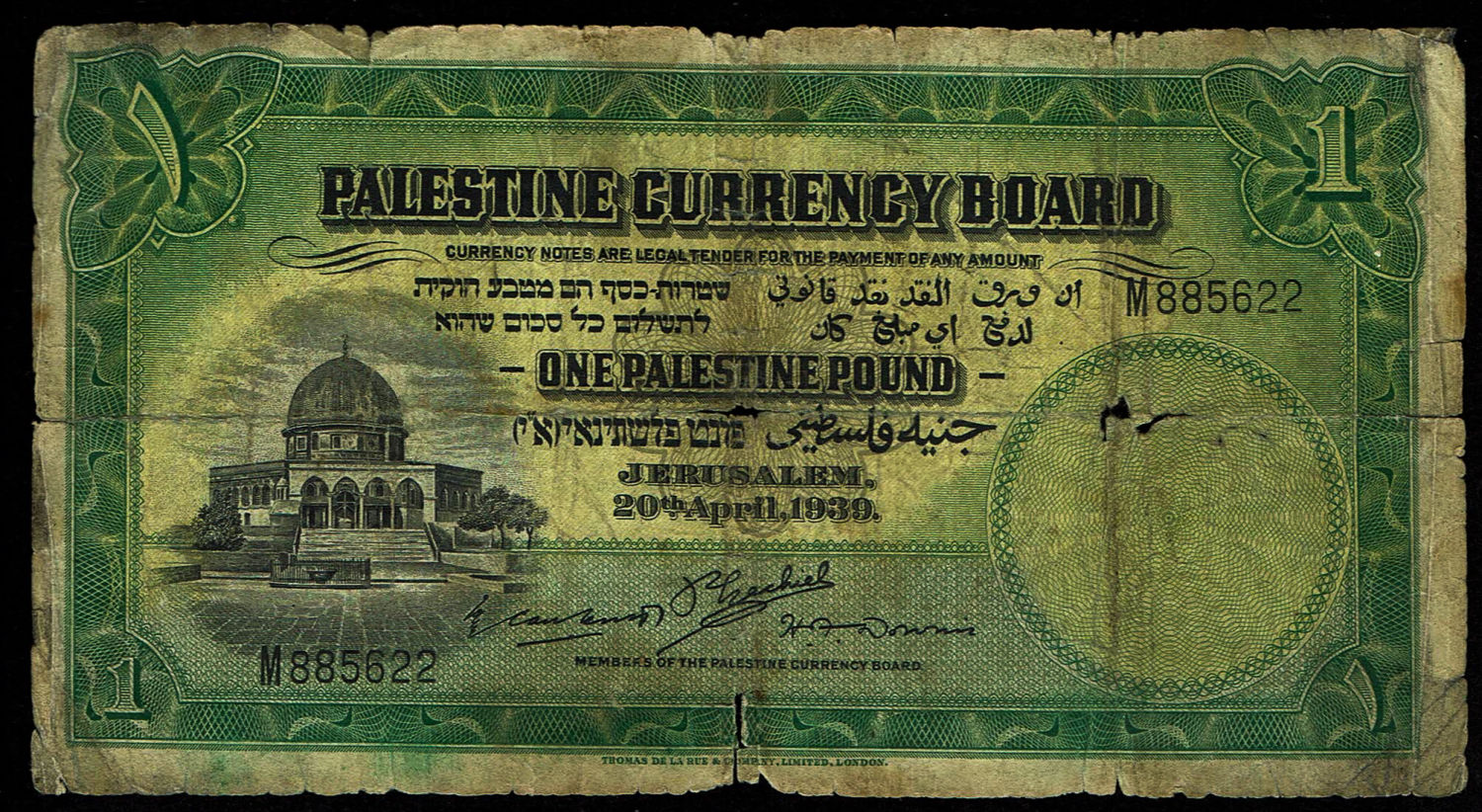 Palestine - 1 Pound 1939 - VG - Prefix M
In 1917, the British conquered Israel from the Ottomans and ... - 1 0