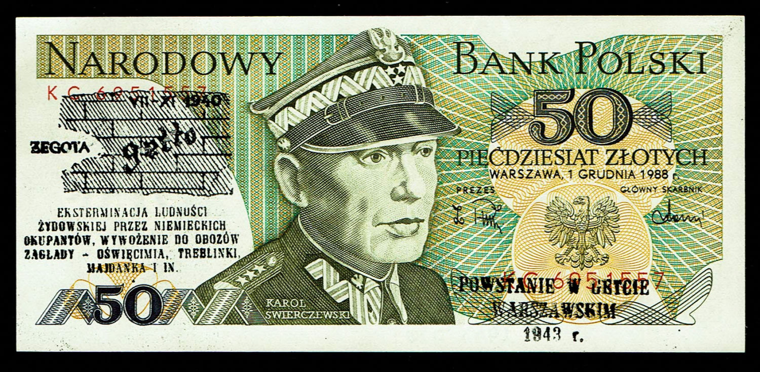 Poland - 50 Zloty 1988 - WIth Hebrew and Yiddish text abou the holocaust - UNC
Obverse ... - 1 1