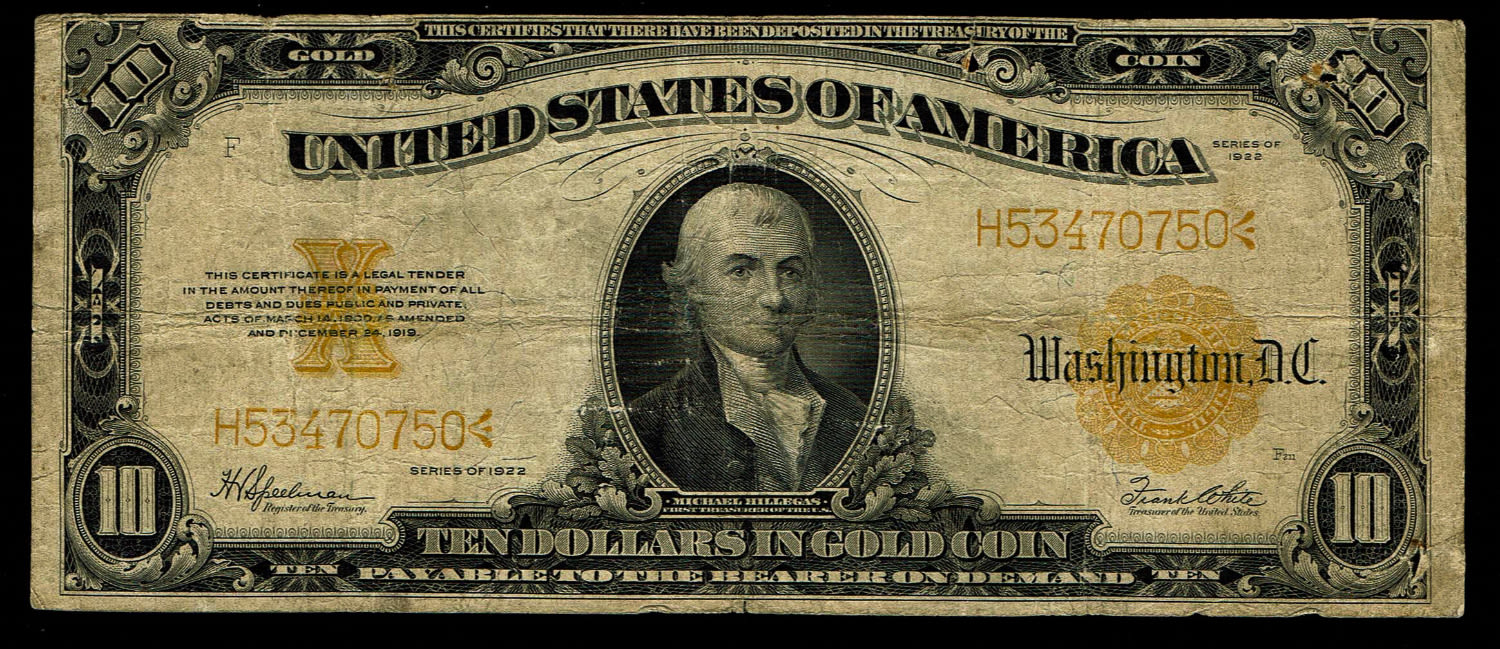 USA - 10 Dollars 1922 - Gold seal - F-VF
The dollar (or US dollar, also known as the US dollar ... - 1 0