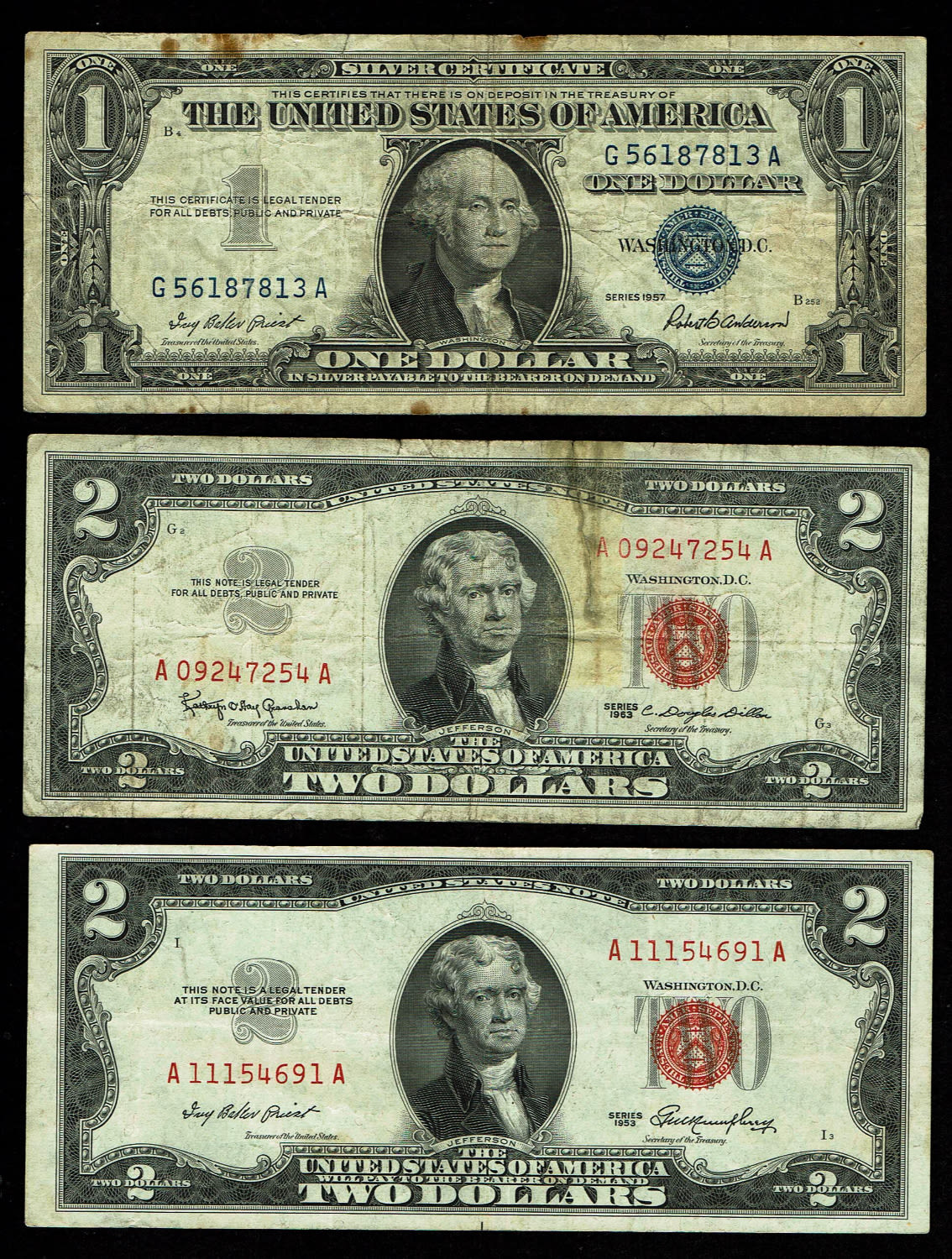 USA - Set of 5 1, 2 and 5 dollar bills 1928, 1953, 1957, 1963 - F-VFThe dollar (or US dollar, also known as ... - 1 1