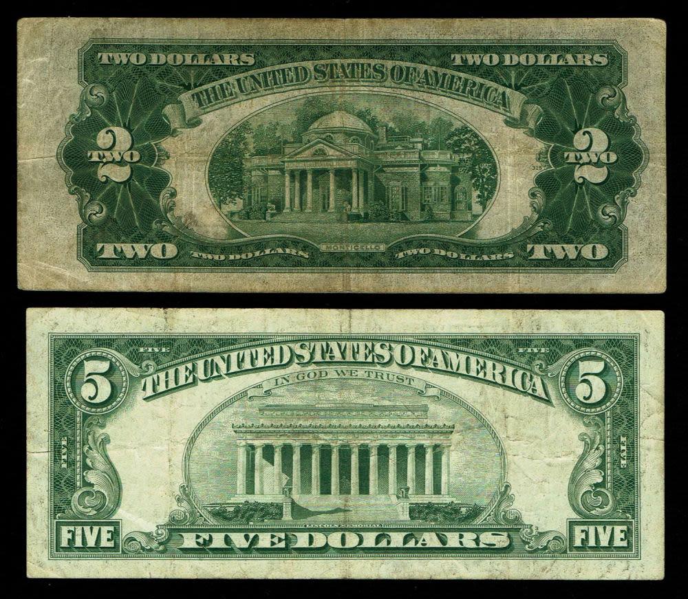 USA - Set of 5 1, 2 and 5 dollar bills 1928, 1953, 1957, 1963 - F-VFThe dollar (or US dollar, also known as ... - 1 4