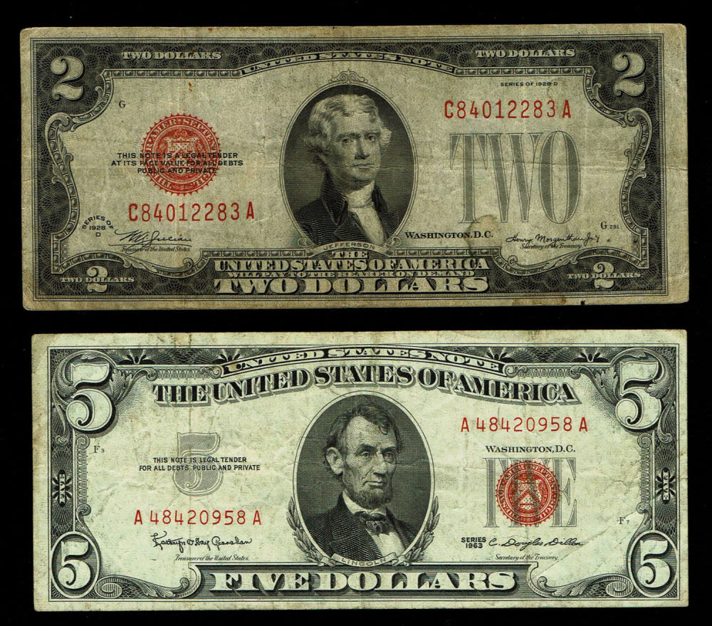 USA - Set of 5 1, 2 and 5 dollar bills 1928, 1953, 1957, 1963 - F-VFThe dollar (or US dollar, also known as ... - 1 3