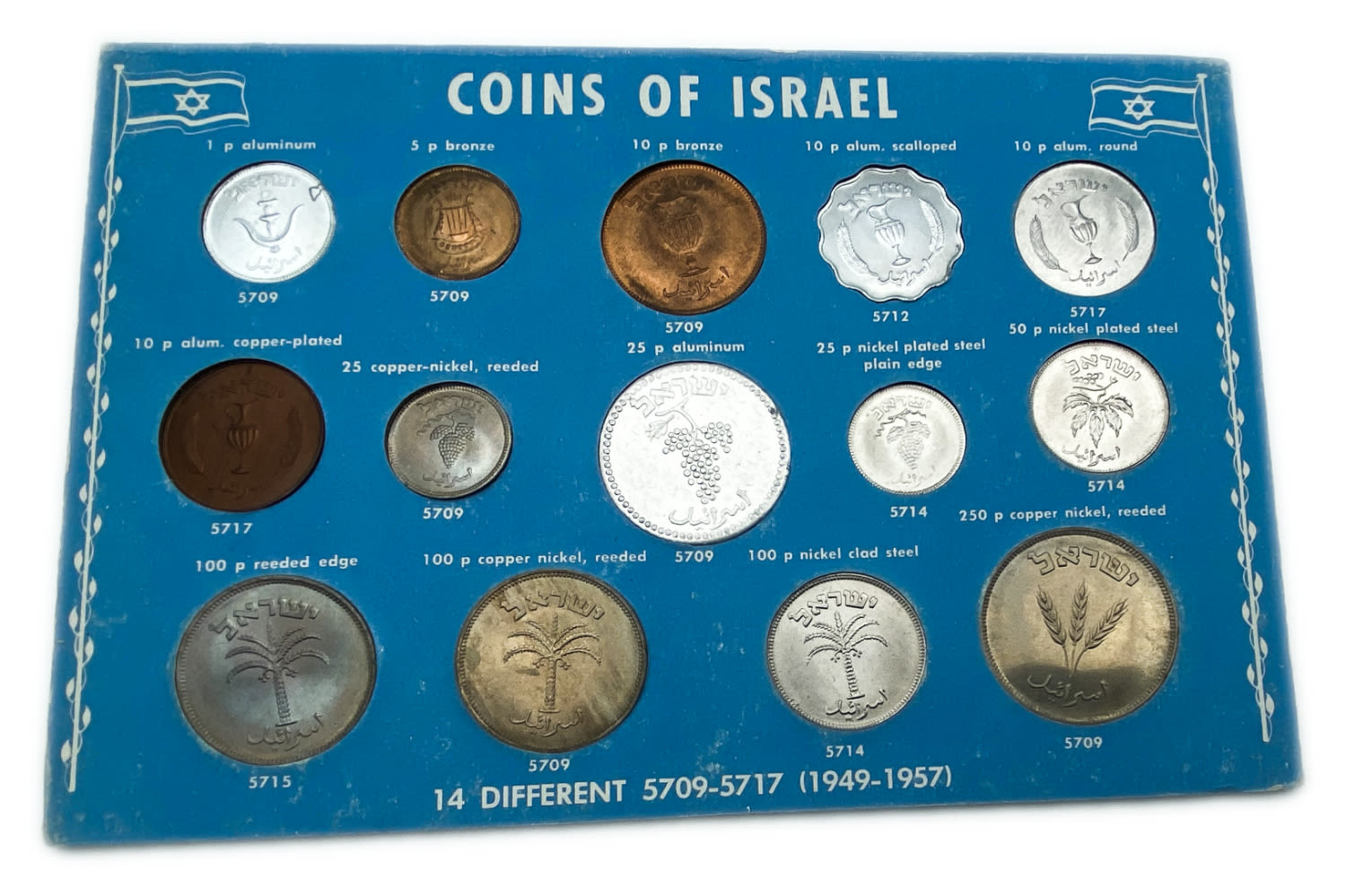 Israel - Pair of Pruta series coin sets - 1949-1957 14 and 7 coins from the Pruta series that were collected from ... - 1 2