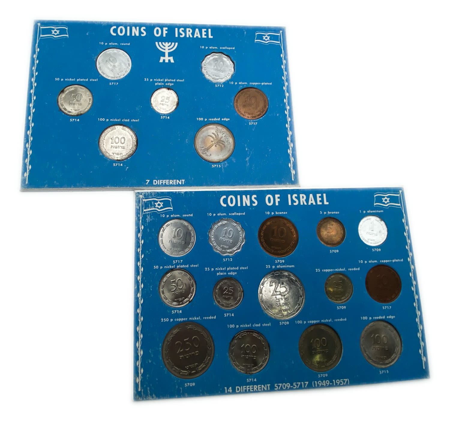 Israel - Pair of Pruta series coin sets - 1949-1957 14 and 7 coins from the Pruta series that were collected from ... - 1 0